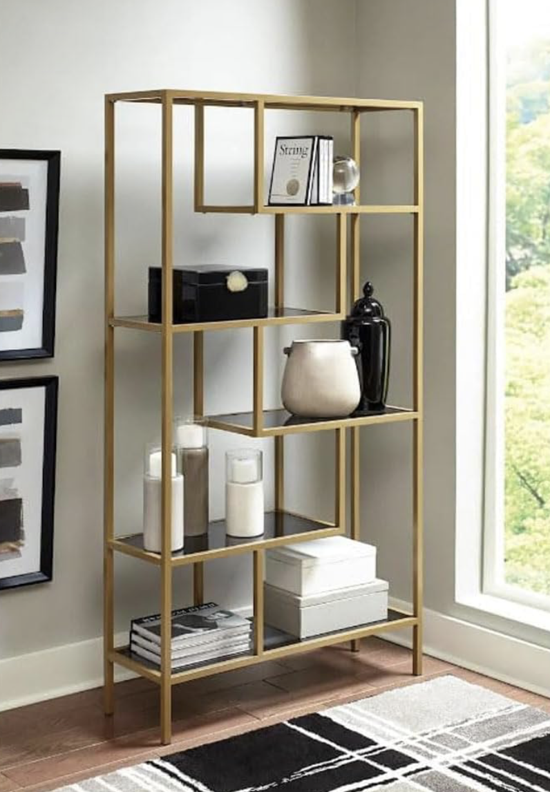 Stylish Gold Metal Bookshelf with Open Design